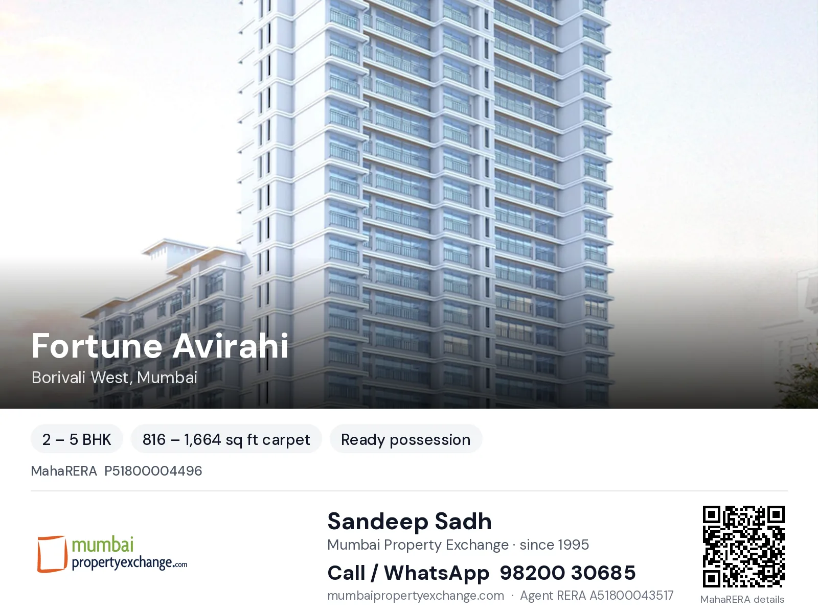 Fortune Avirahi, Borivali West, Mumbai — 2 – 5 BHK ready-to-move project | Mumbai Property Exchange, Sandeep Sadh 98200 30685
