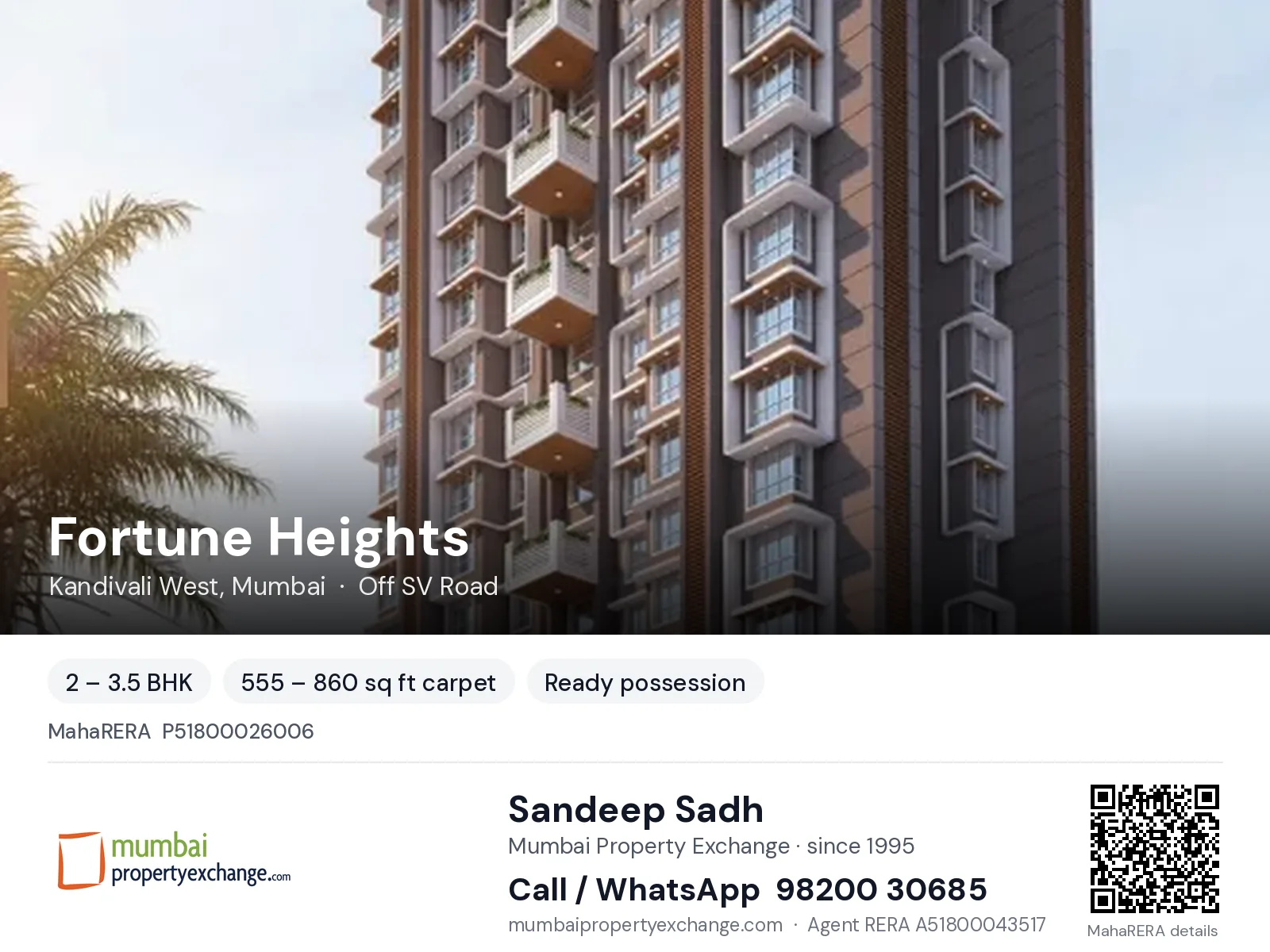Fortune Heights by Sanjar, Kandivali West, Mumbai — 2 – 3.5 BHK ready-to-move project | Mumbai Property Exchange, Sandeep Sadh 98200 30685