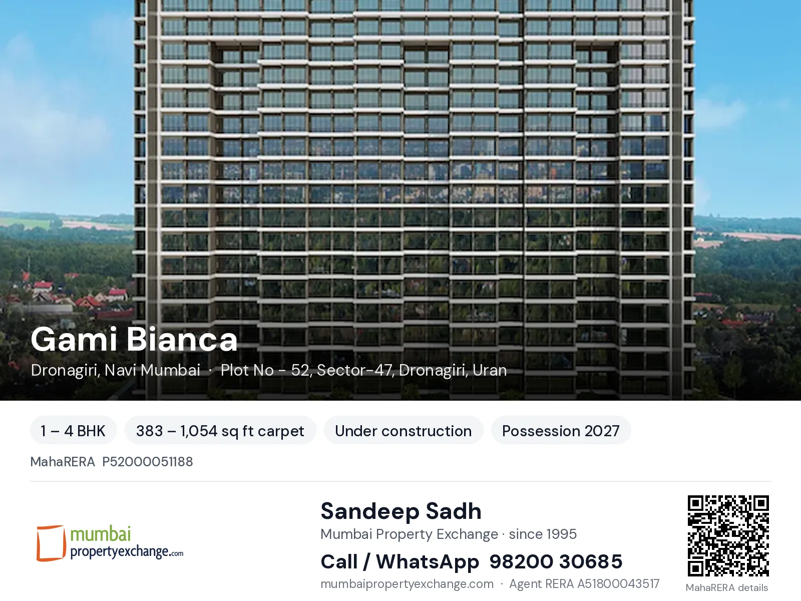 Gami Bianca, Dronagiri, Navi Mumbai — 1 – 4 BHK new project, possession 2027 | Mumbai Property Exchange, Sandeep Sadh 98200 30685