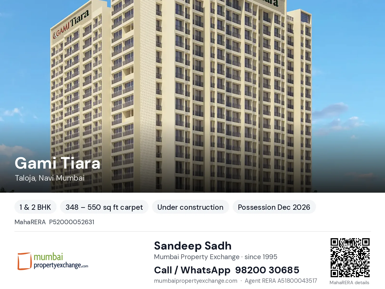 Gami Tiara, Taloja, Navi Mumbai — 1 & 2 BHK new project, possession Dec 2026 | Mumbai Property Exchange, Sandeep Sadh 98200 30685