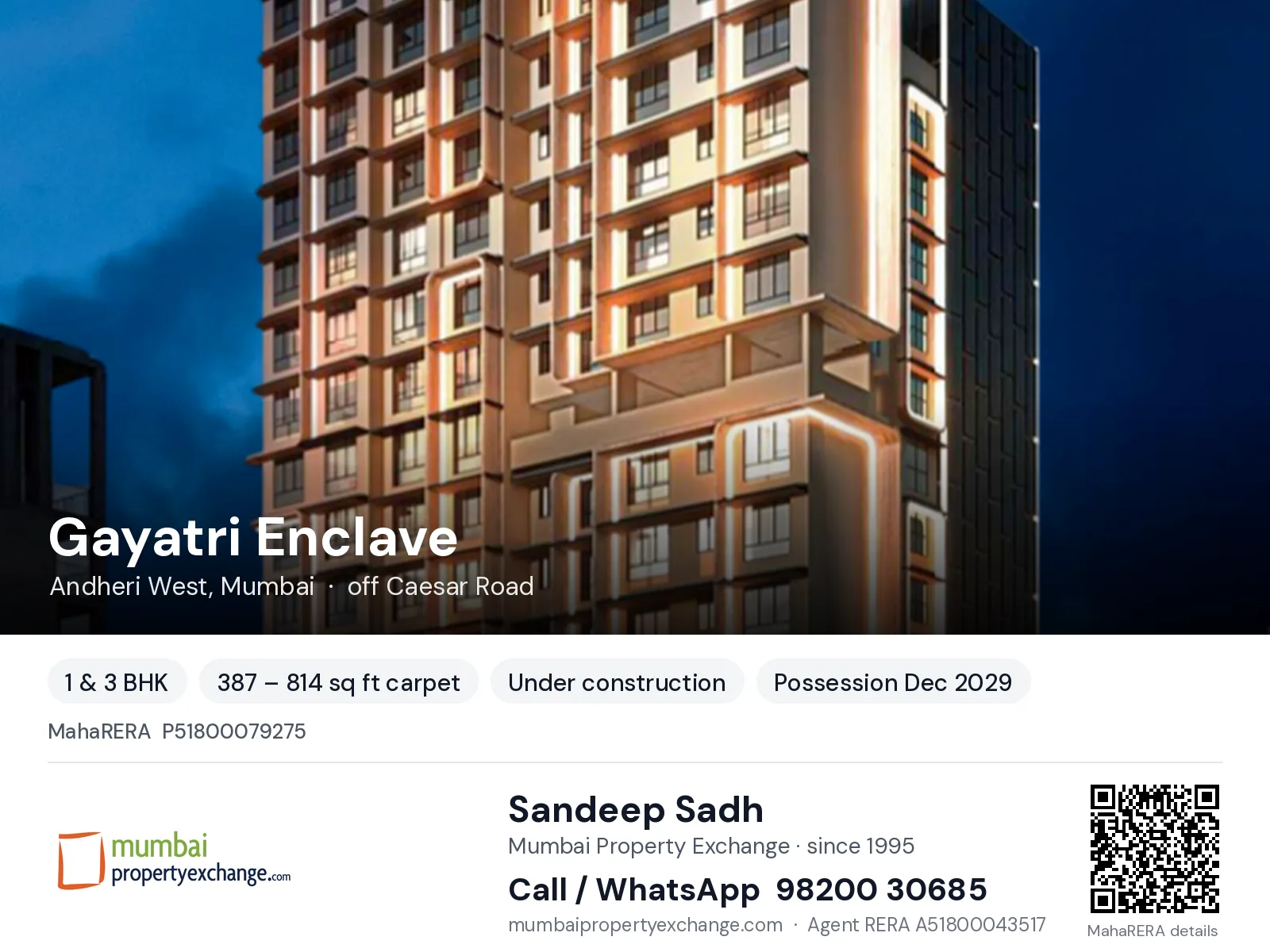 Gayatri Enclave by Tawakkal, Andheri West, Mumbai — 1 & 3 BHK new project, possession Dec 2029 | Mumbai Property Exchange, Sandeep Sadh 98200 30685