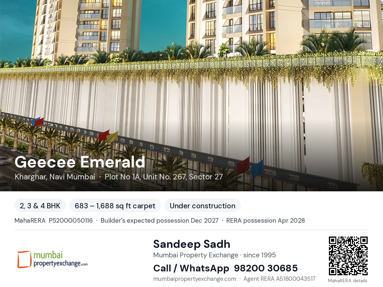 Geecee Emerald, Kharghar, Navi Mumbai — 2, 3 & 4 BHK new project, builder's expected possession Dec 2027, RERA possession Apr 2028 | Mumbai Property Exchange, Sandeep Sadh 98200 30685