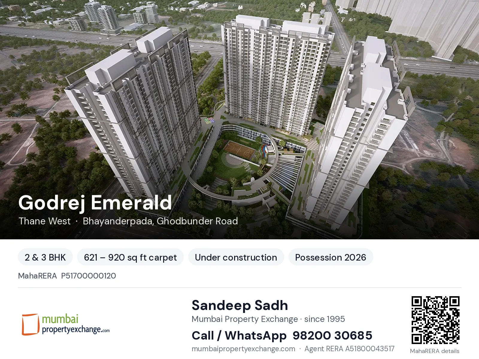 Godrej Emerald, Thane West — 2 & 3 BHK new project, possession 2026 | Mumbai Property Exchange, Sandeep Sadh 98200 30685
