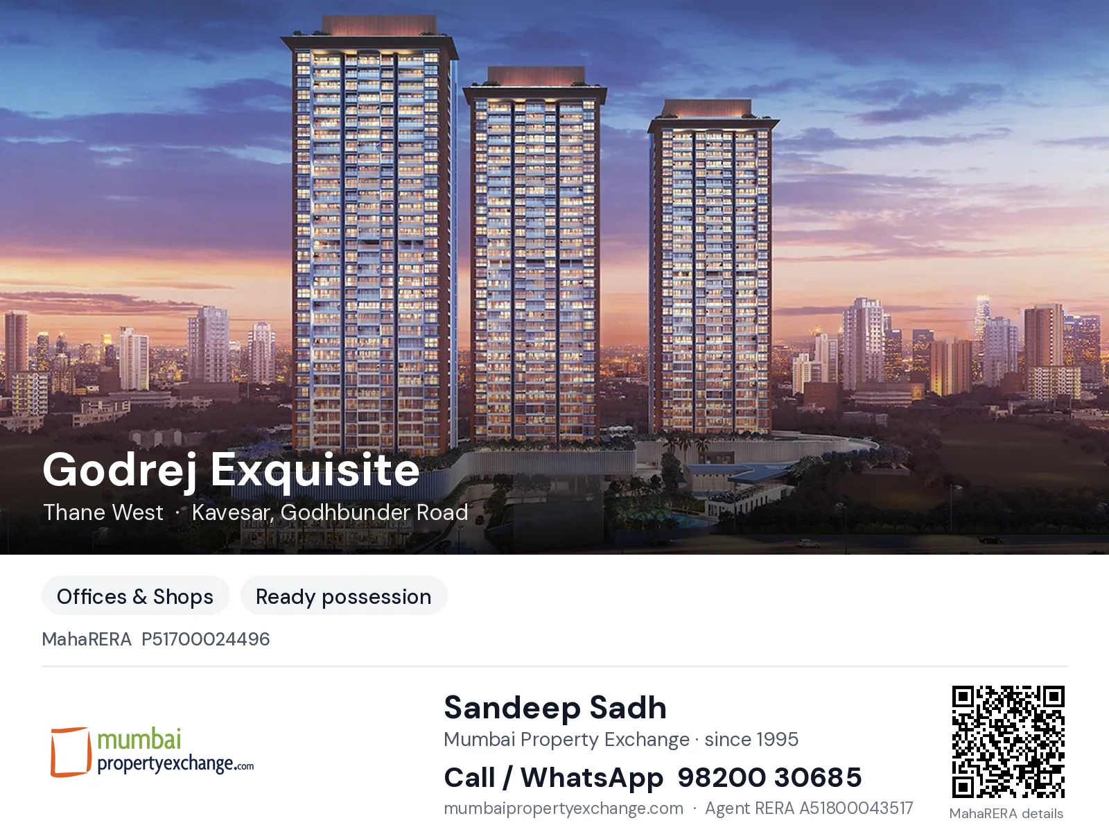 Godrej Exquisite, Thane West — ready-to-move project | Mumbai Property Exchange, Sandeep Sadh 98200 30685