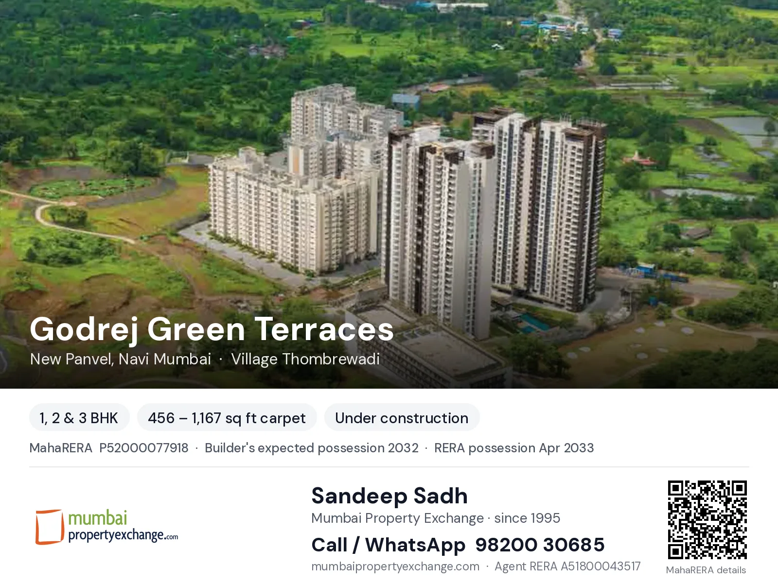 Godrej Green Terraces, New Panvel, Navi Mumbai — 1, 2 & 3 BHK new project, builder's expected possession 2032, RERA possession Apr 2033 | Mumbai Property Exchange, Sandeep Sadh 98200 30685