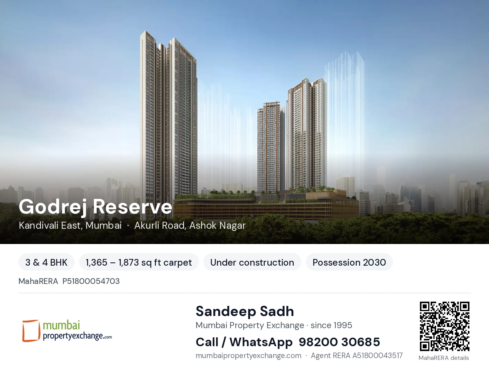Godrej Reserve, Kandivali East, Mumbai — 3 & 4 BHK new project, possession 2030 | Mumbai Property Exchange, Sandeep Sadh 98200 30685