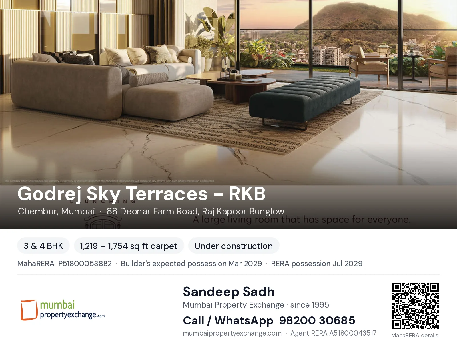 Godrej Sky Terraces - RKB, Chembur, Mumbai — 3 & 4 BHK new project, builder's expected possession Mar 2029, RERA possession Jul 2029 | Mumbai Property Exchange, Sandeep Sadh 98200 30685