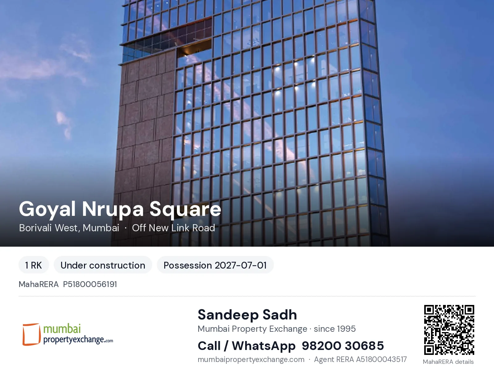 Goyal Nrupa Square, Borivali West, Mumbai — new project, possession 2027-07-01 | Mumbai Property Exchange, Sandeep Sadh 98200 30685