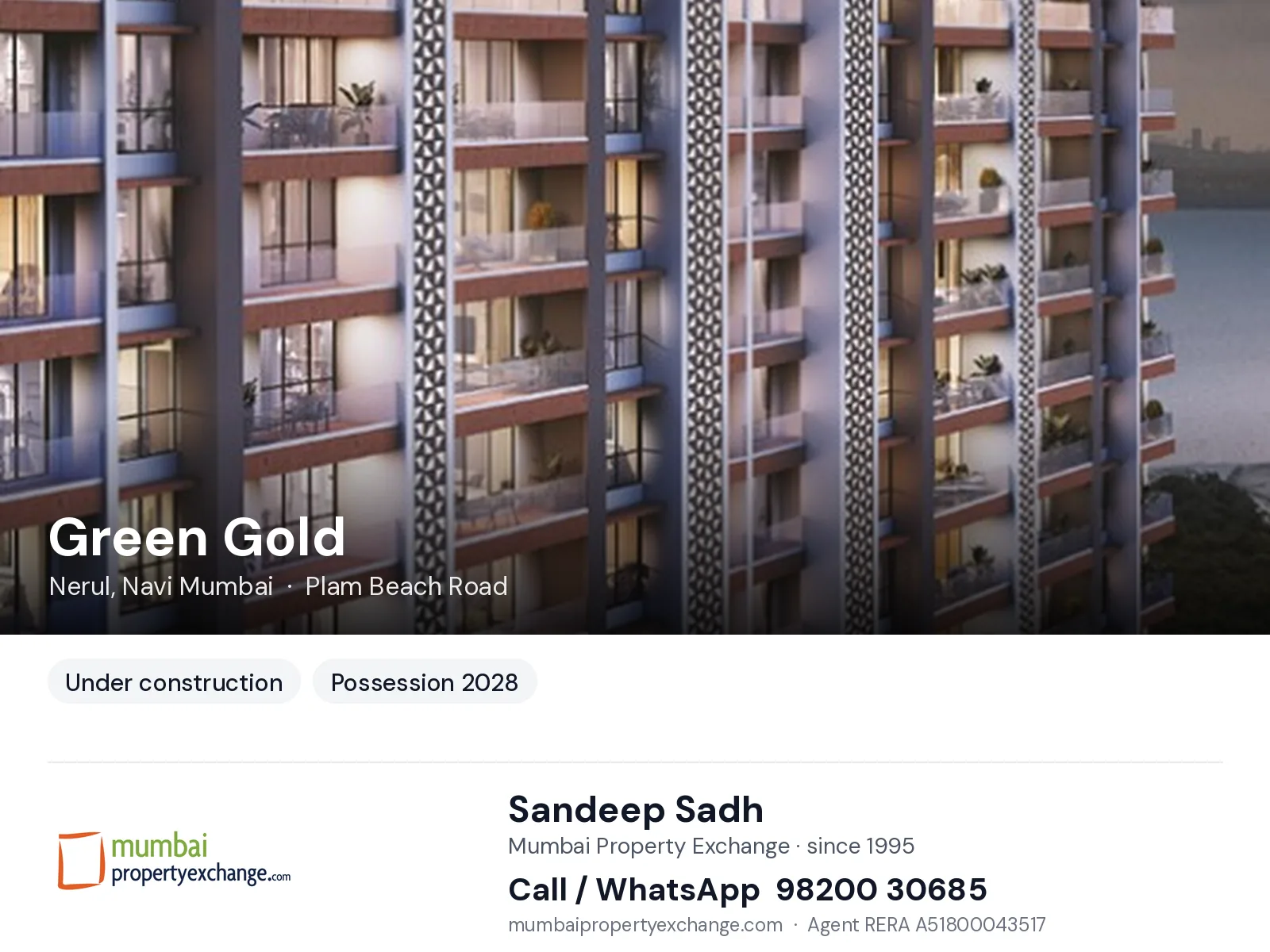 Green Gold by Sai, Nerul, Navi Mumbai — new project, possession 2028 | Mumbai Property Exchange, Sandeep Sadh 98200 30685