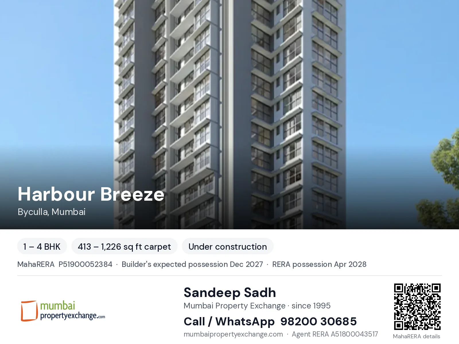 Harbour Breeze by Chheda, Byculla, Mumbai — 1 – 4 BHK new project, builder's expected possession Dec 2027, RERA possession Apr 2028 | Mumbai Property Exchange, Sandeep Sadh 98200 30685