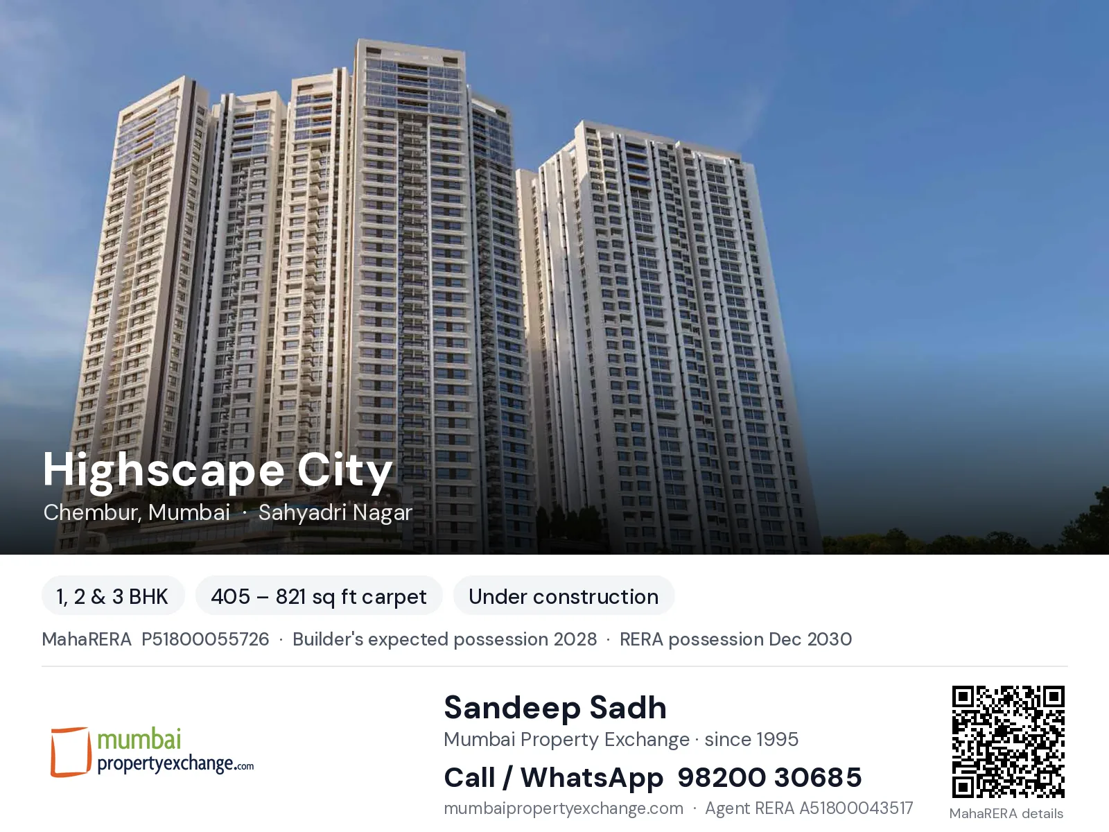 Highscape City by Chandak, Chembur, Mumbai — 1, 2 & 3 BHK new project, builder's expected possession 2028, RERA possession Dec 2030 | Mumbai Property Exchange, Sandeep Sadh 98200 30685