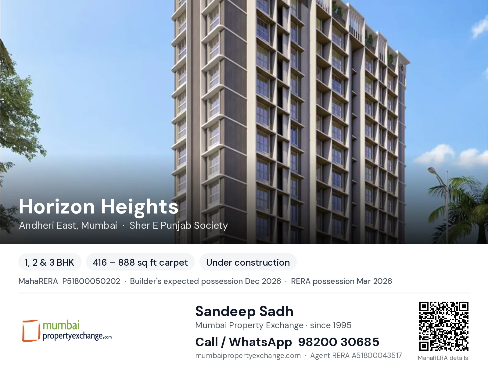 Horizon Heights by Gurunam, Andheri East, Mumbai — 1, 2 & 3 BHK new project, builder's expected possession Dec 2026, RERA possession Mar 2026 | Mumbai Property Exchange, Sandeep Sadh 98200 30685