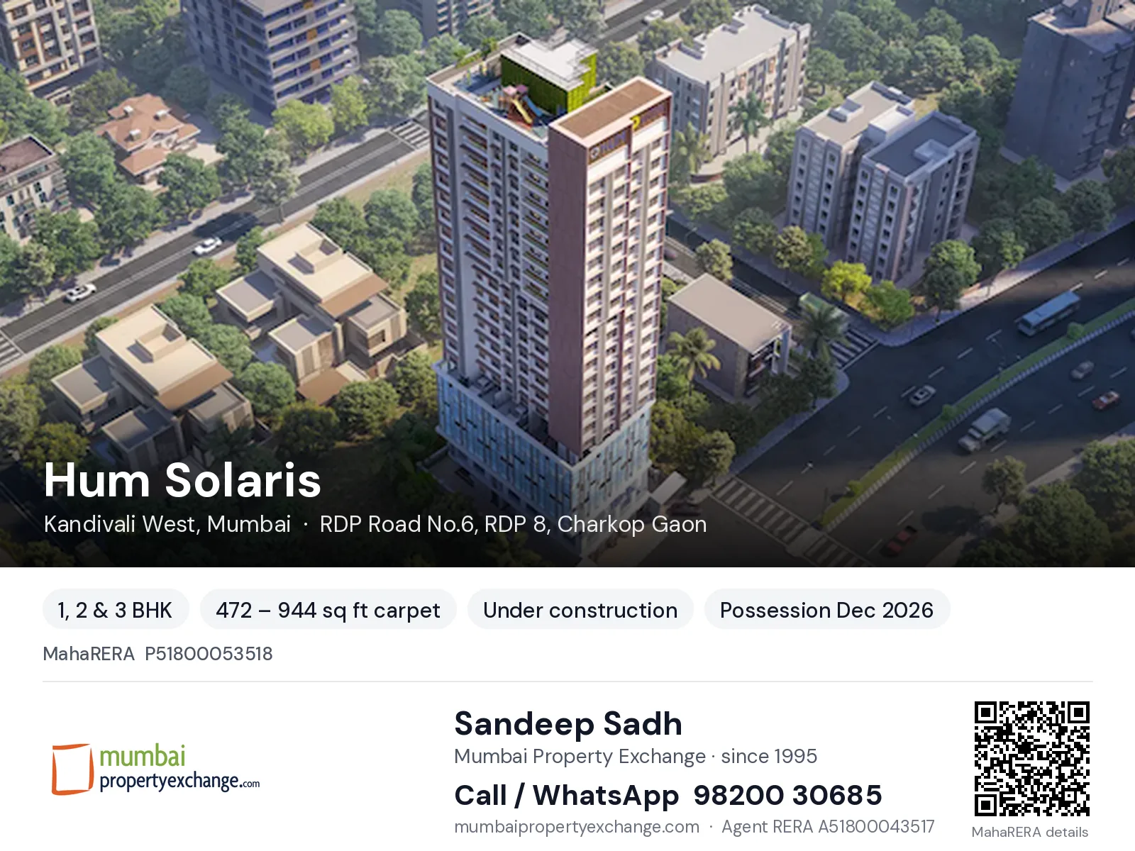 Hum Solaris, Kandivali West, Mumbai — 1, 2 & 3 BHK new project, possession Dec 2026 | Mumbai Property Exchange, Sandeep Sadh 98200 30685