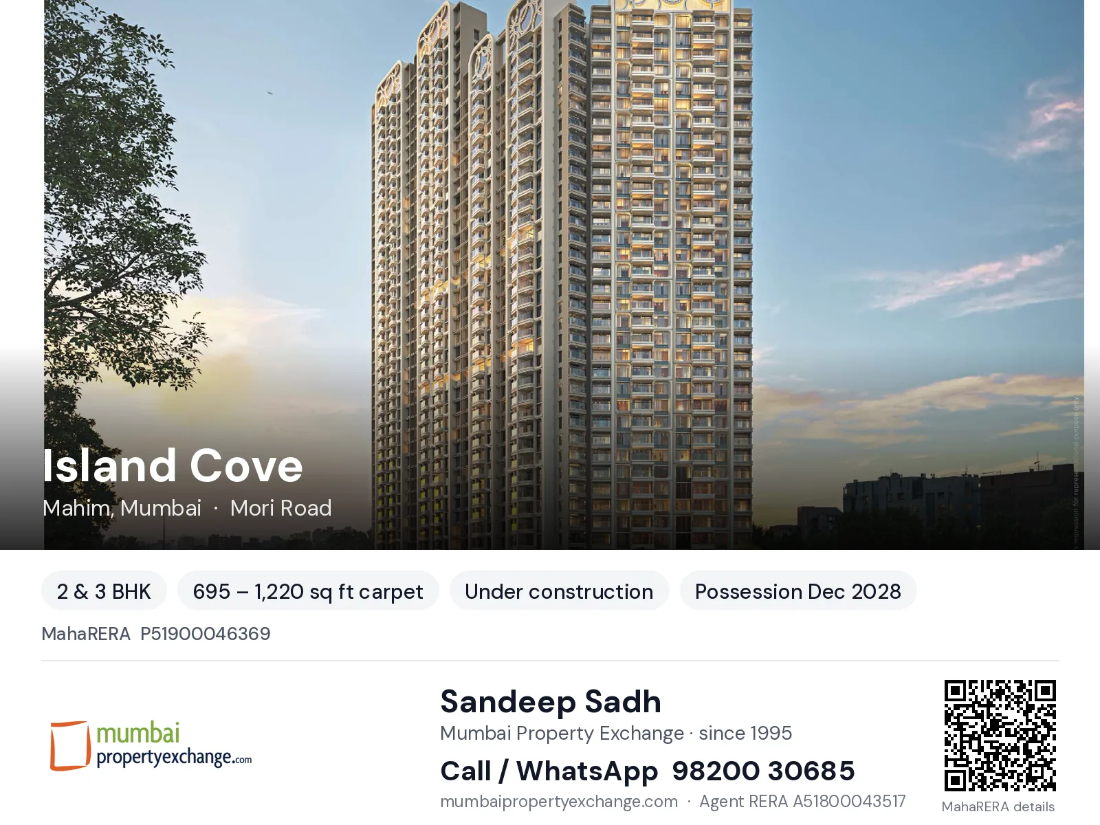 Island Cove by L T, Mahim, Mumbai — 2 & 3 BHK new project, possession Dec 2028 | Mumbai Property Exchange, Sandeep Sadh 98200 30685