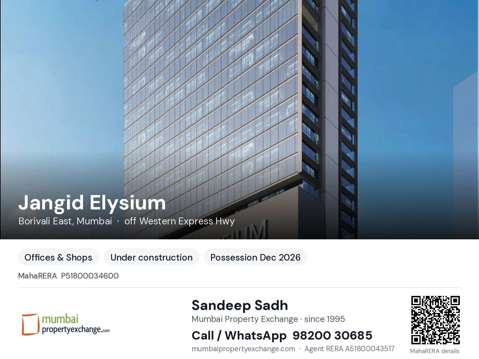 Jangid Elysium, Borivali East, Mumbai — new project, possession Dec 2026 | Mumbai Property Exchange, Sandeep Sadh 98200 30685