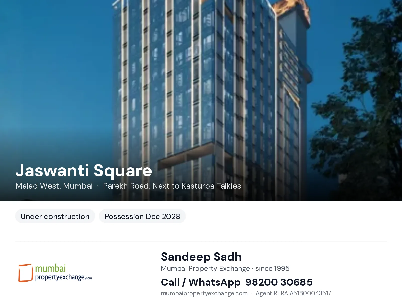 Jaswanti Square by Ashray, Malad West, Mumbai — new project, possession Dec 2028 | Mumbai Property Exchange, Sandeep Sadh 98200 30685