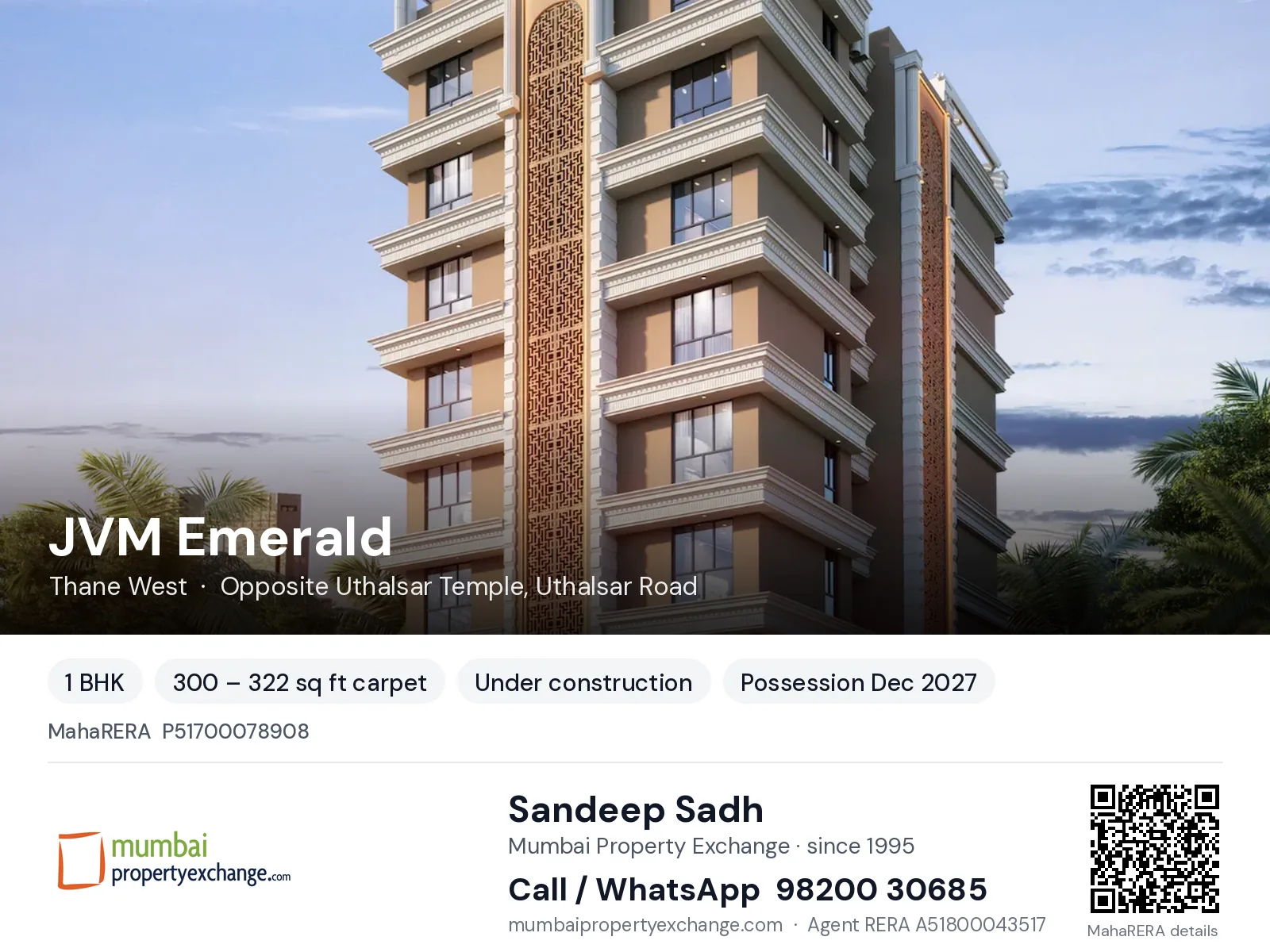 JVM Emerald, Thane West — 1 BHK new project, possession Dec 2027 | Mumbai Property Exchange, Sandeep Sadh 98200 30685