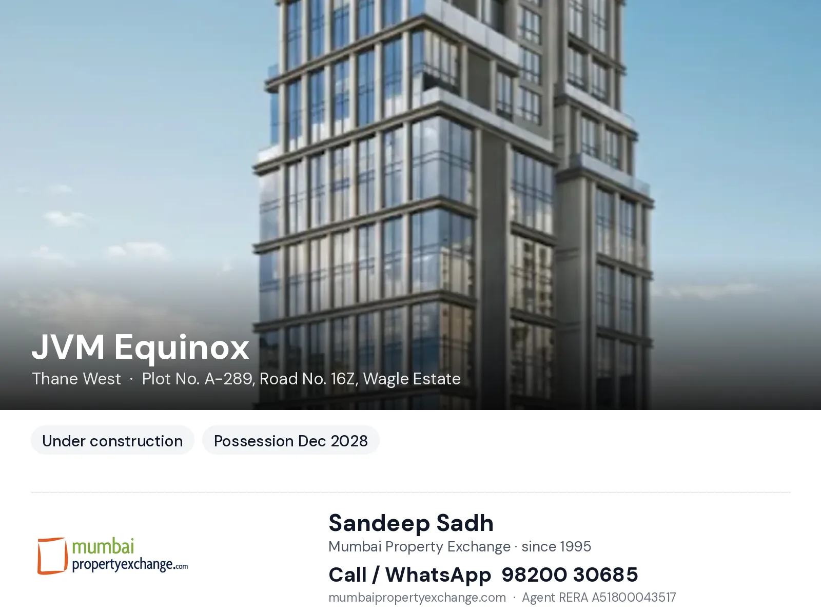 JVM Equinox, Thane West — new project, possession Dec 2028 | Mumbai Property Exchange, Sandeep Sadh 98200 30685