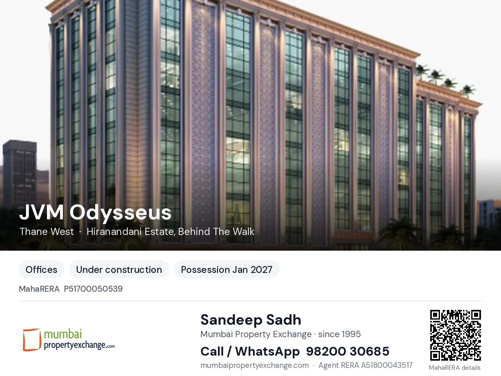 JVM Odysseus, Thane West — new project, possession Jan 2027 | Mumbai Property Exchange, Sandeep Sadh 98200 30685