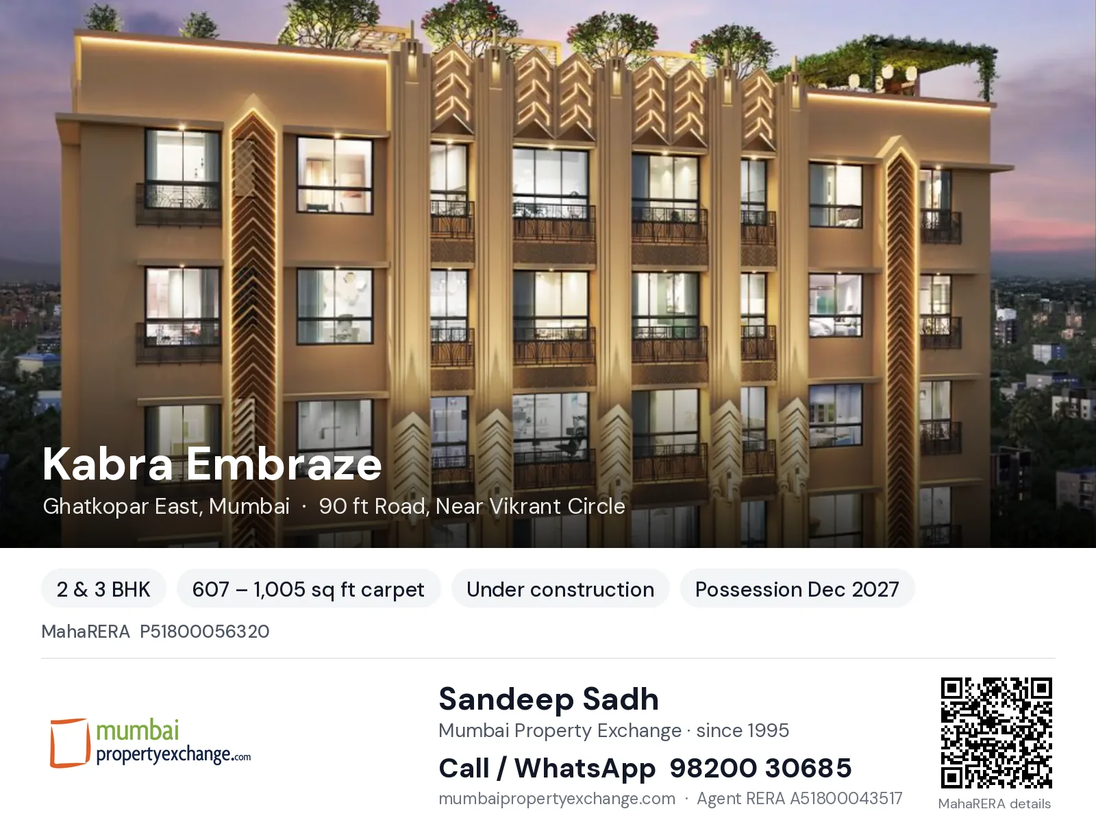 Kabra Embraze, Ghatkopar East, Mumbai — 2 & 3 BHK new project, possession Dec 2027 | Mumbai Property Exchange, Sandeep Sadh 98200 30685