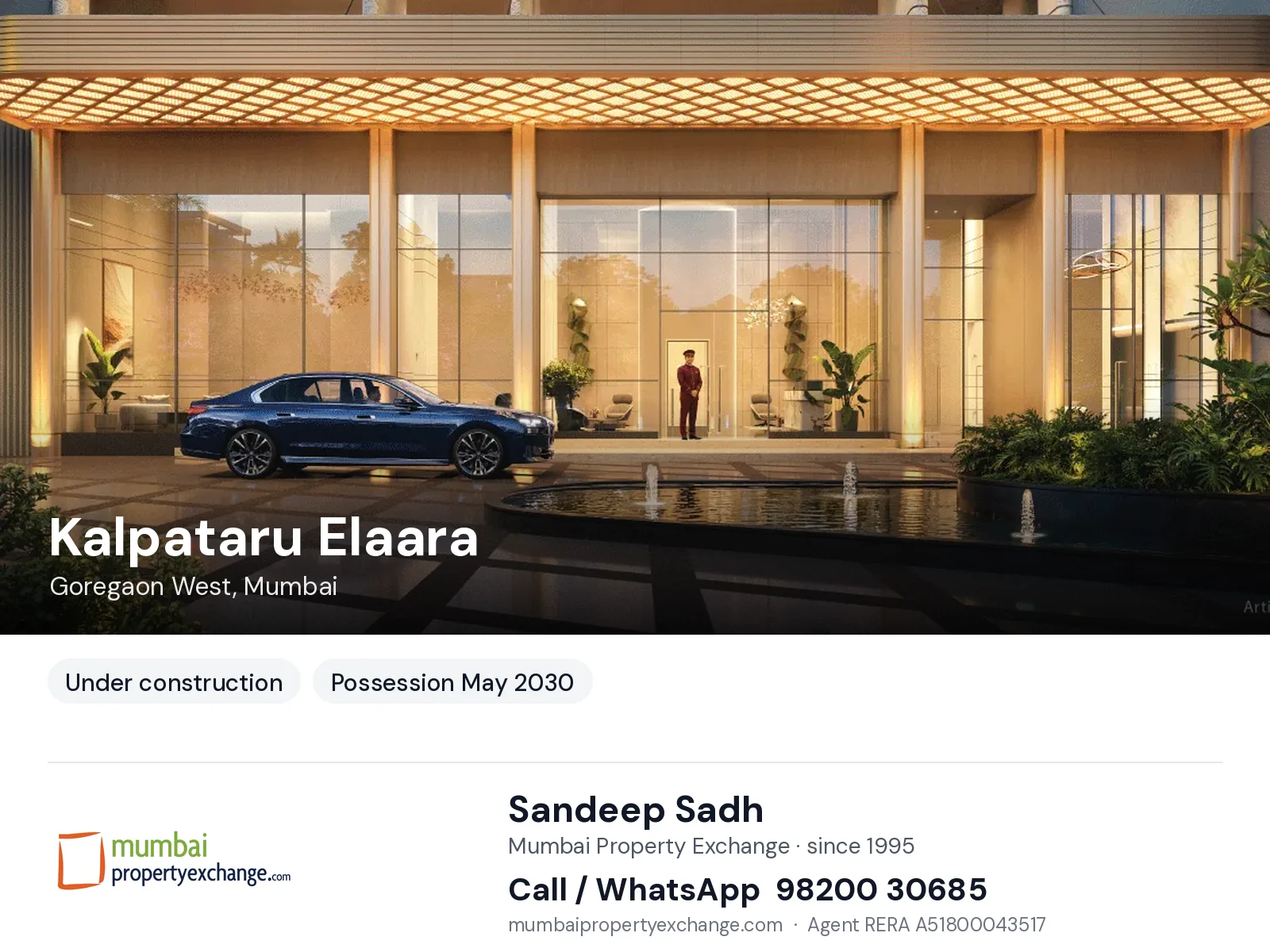 Kalpataru Elaara, Goregaon West, Mumbai — new project, possession May 2030 | Mumbai Property Exchange, Sandeep Sadh 98200 30685