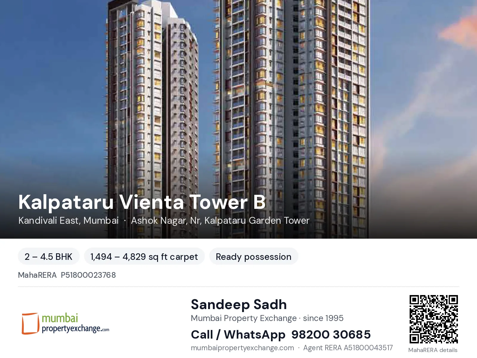 Kalpataru Vienta Tower B, Kandivali East, Mumbai — 2 – 4.5 BHK ready-to-move project | Mumbai Property Exchange, Sandeep Sadh 98200 30685