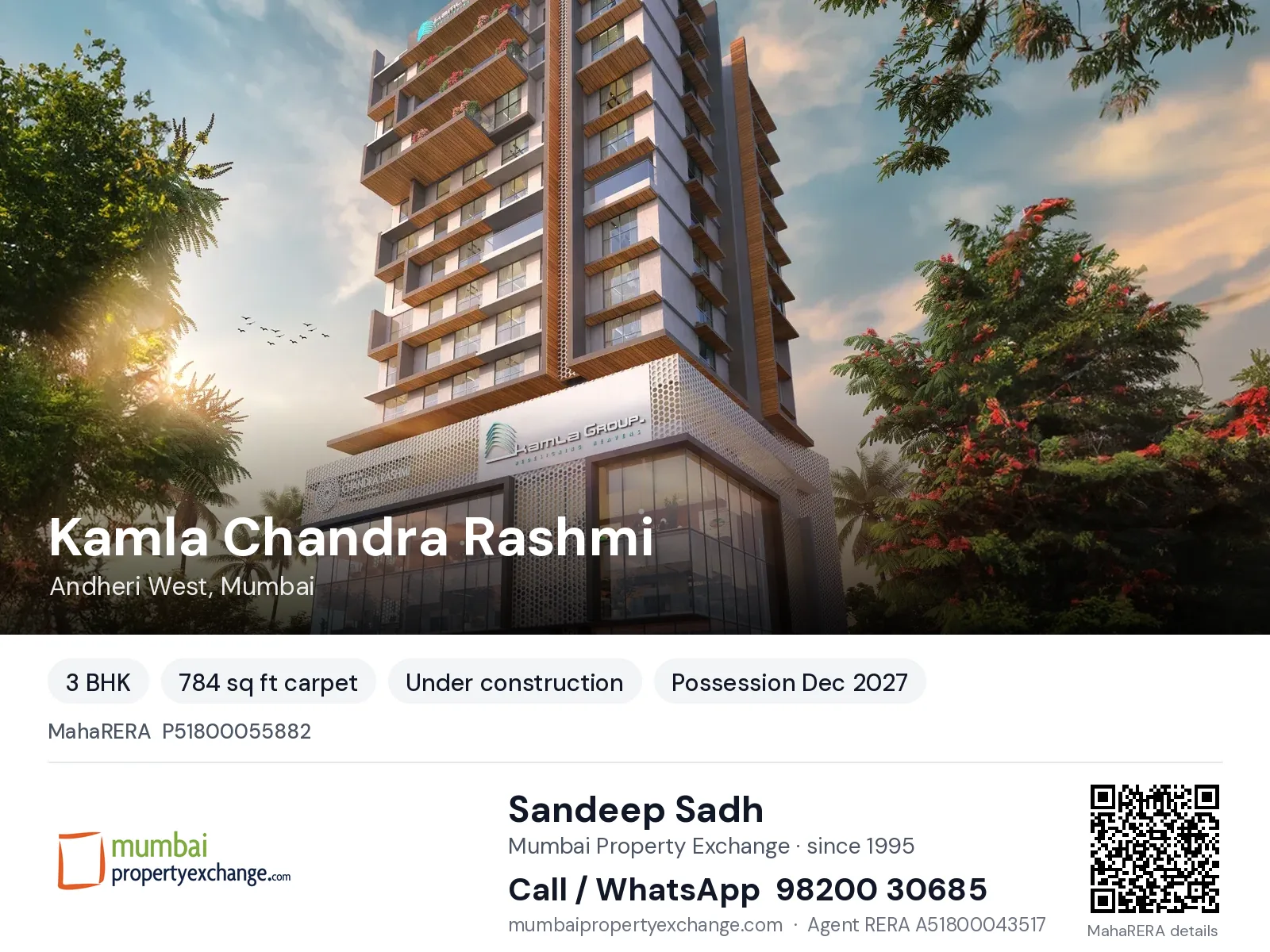 Kamla Chandra Rashmi, Andheri West, Mumbai — 3 BHK new project, possession Dec 2027 | Mumbai Property Exchange, Sandeep Sadh 98200 30685