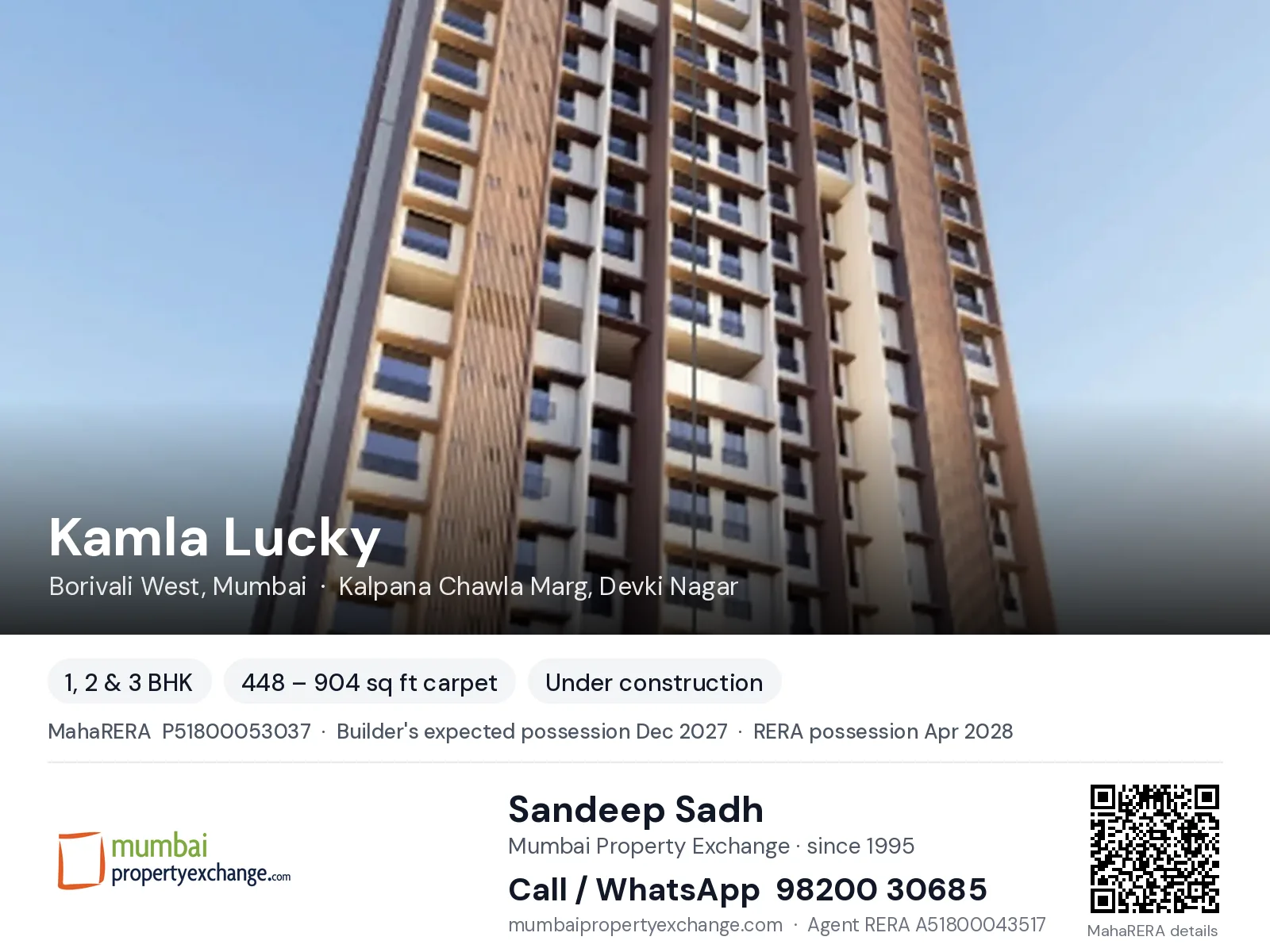 Kamla Lucky, Borivali West, Mumbai — 1, 2 & 3 BHK new project, builder's expected possession Dec 2027, RERA possession Apr 2028 | Mumbai Property Exchange, Sandeep Sadh 98200 30685