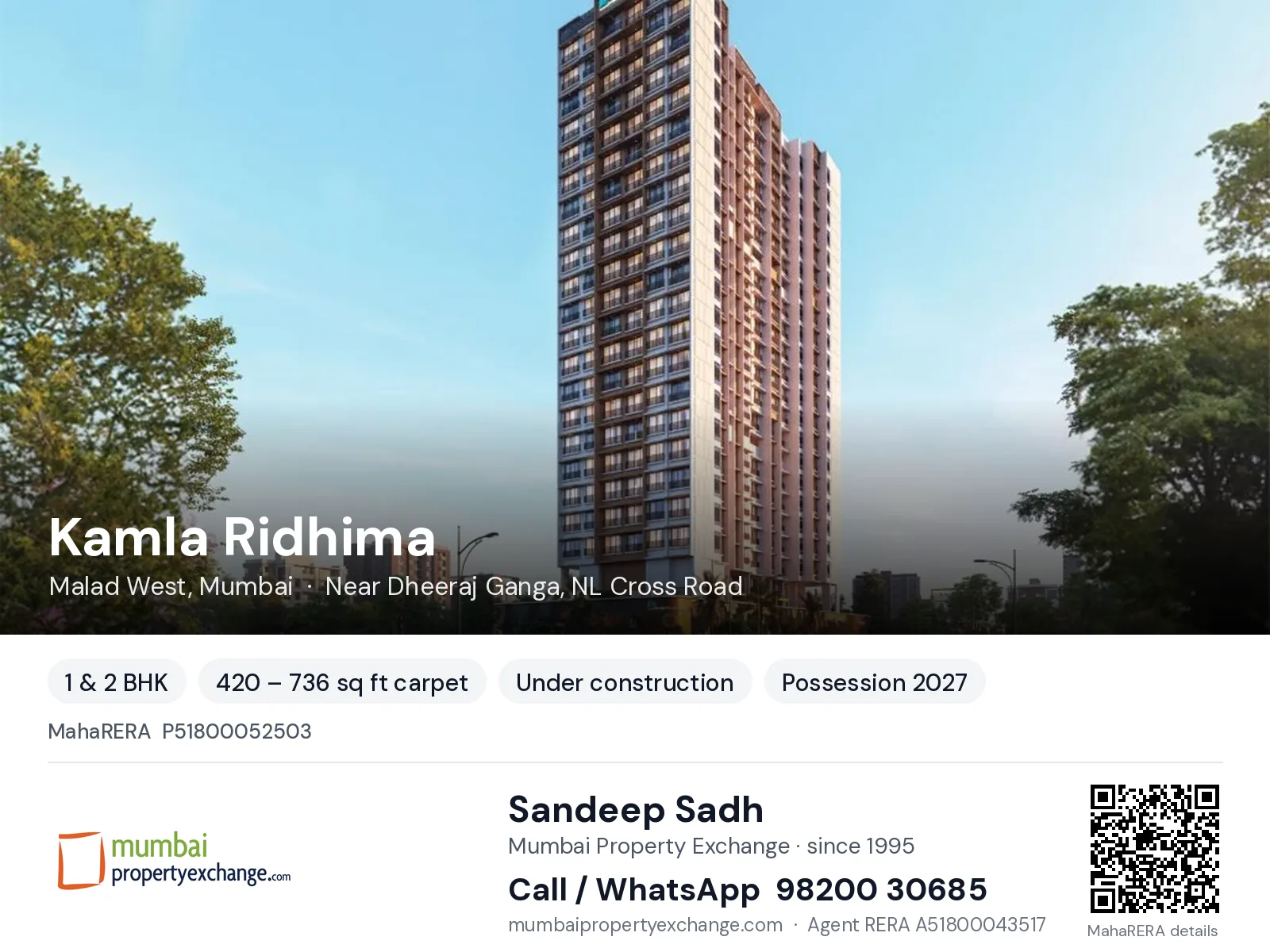 Kamla Ridhima, Malad West, Mumbai — 1 & 2 BHK new project, possession 2027 | Mumbai Property Exchange, Sandeep Sadh 98200 30685