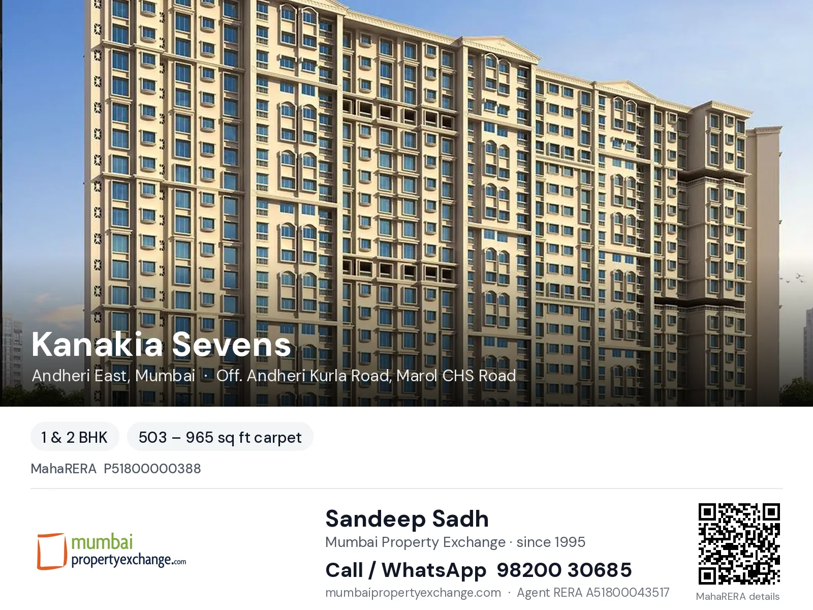 Kanakia Sevens, Andheri East, Mumbai — 1 & 2 BHK project | Mumbai Property Exchange, Sandeep Sadh 98200 30685