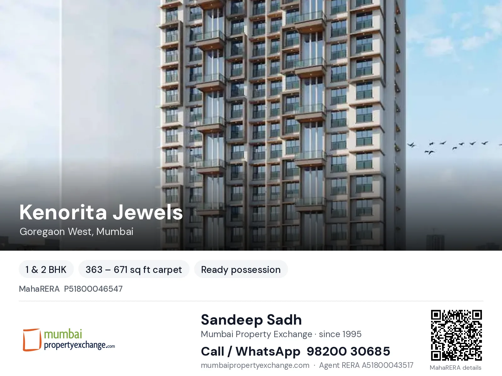 Kenorita Jewels, Goregaon West, Mumbai — 1 & 2 BHK ready-to-move project | Mumbai Property Exchange, Sandeep Sadh 98200 30685