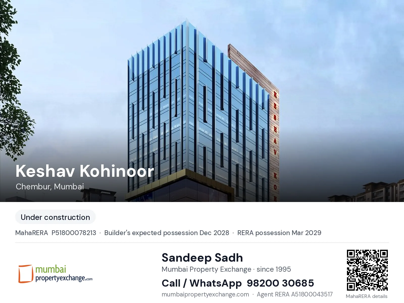 Keshav Kohinoor, Chembur, Mumbai — new project, builder's expected possession Dec 2028, RERA possession Mar 2029 | Mumbai Property Exchange, Sandeep Sadh 98200 30685