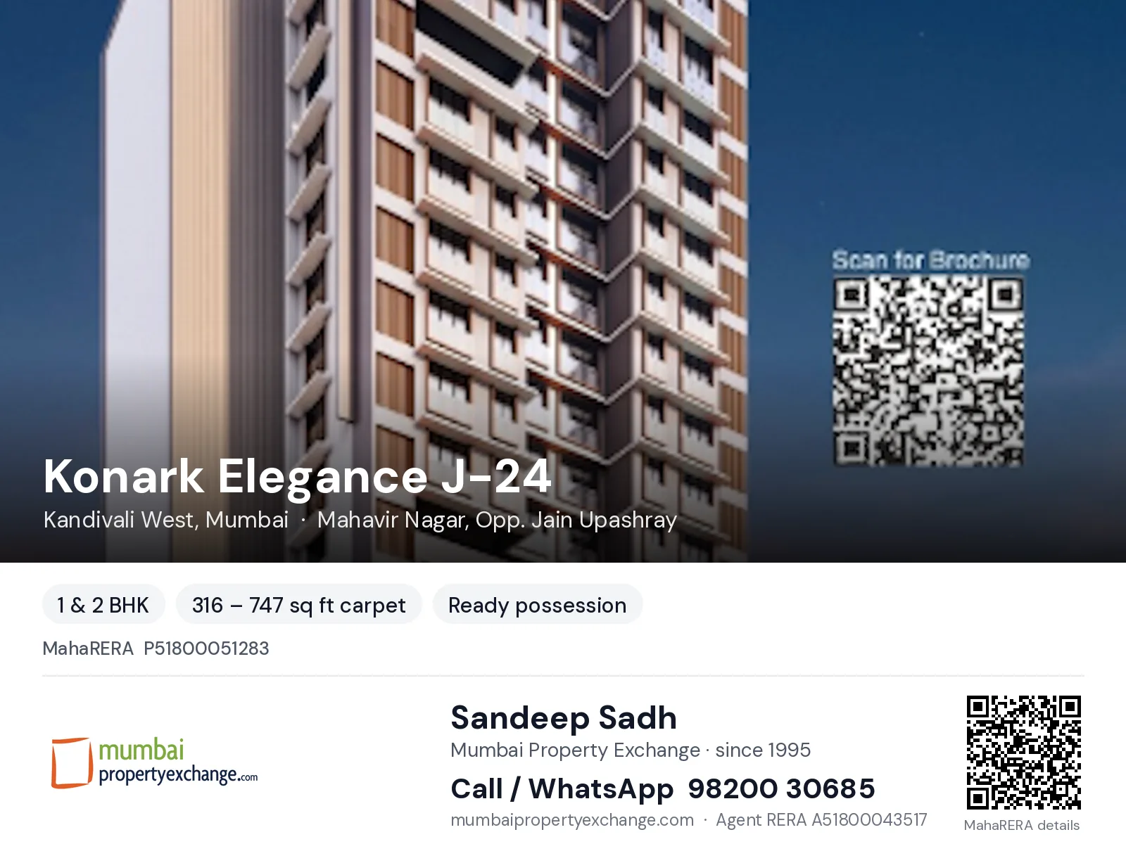Konark Elegance J-24, Kandivali West, Mumbai — 1 & 2 BHK ready-to-move project | Mumbai Property Exchange, Sandeep Sadh 98200 30685
