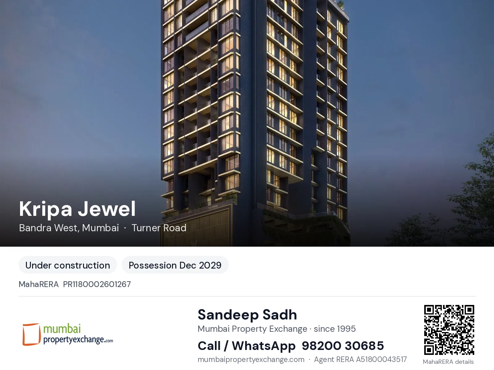 Kripa Jewel, Bandra West, Mumbai — new project, possession Dec 2029 | Mumbai Property Exchange, Sandeep Sadh 98200 30685