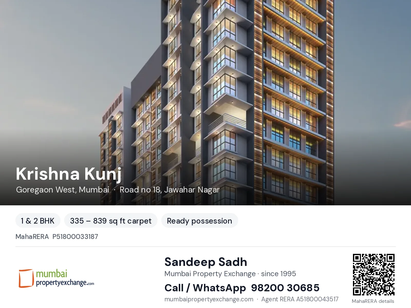 Krishna Kunj by Prince, Goregaon West, Mumbai — 1 & 2 BHK ready-to-move project | Mumbai Property Exchange, Sandeep Sadh 98200 30685