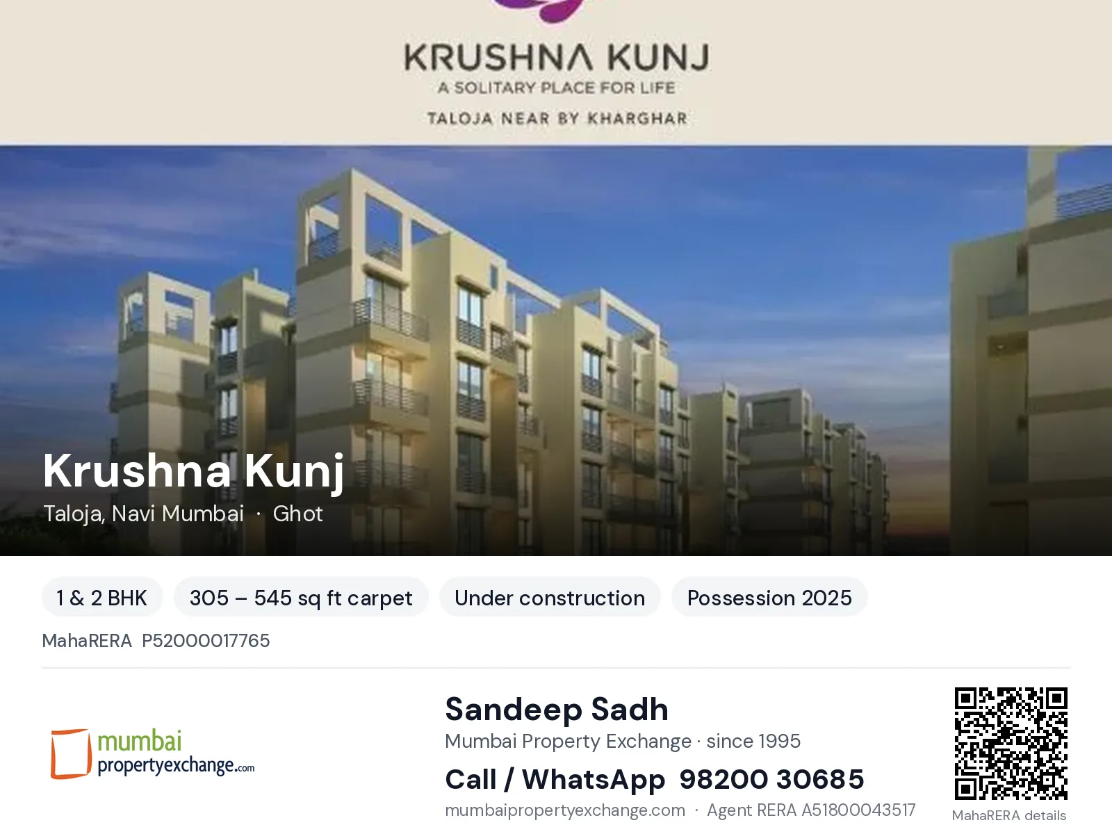 Krushna Kunj, Taloja, Navi Mumbai — 1 & 2 BHK new project, possession 2025 | Mumbai Property Exchange, Sandeep Sadh 98200 30685