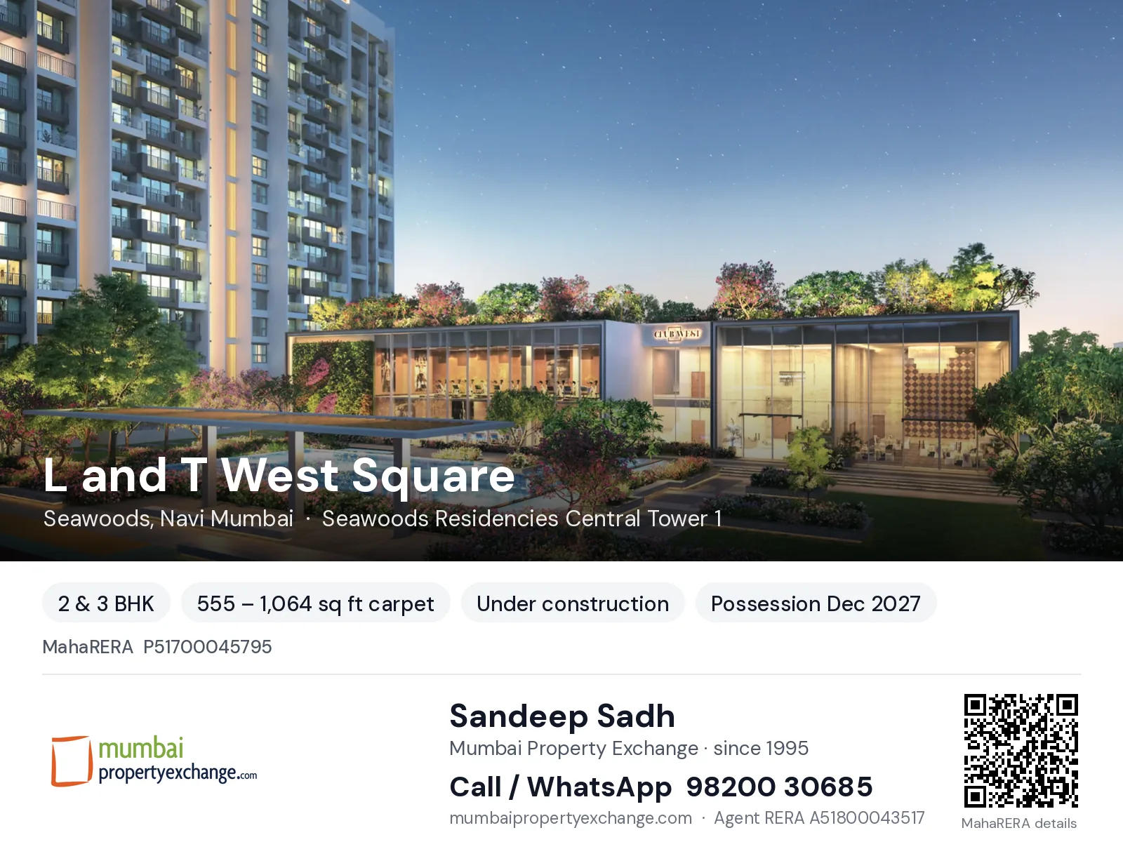 L and T West Square by L T, Seawoods, Navi Mumbai — 2 & 3 BHK new project, possession Dec 2027 | Mumbai Property Exchange, Sandeep Sadh 98200 30685