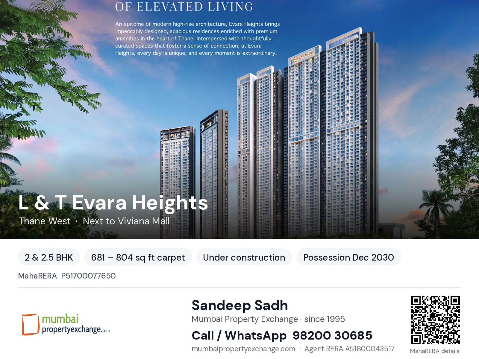 L & T Evara Heights, Thane West — 2 & 2.5 BHK new project, possession Dec 2030 | Mumbai Property Exchange, Sandeep Sadh 98200 30685