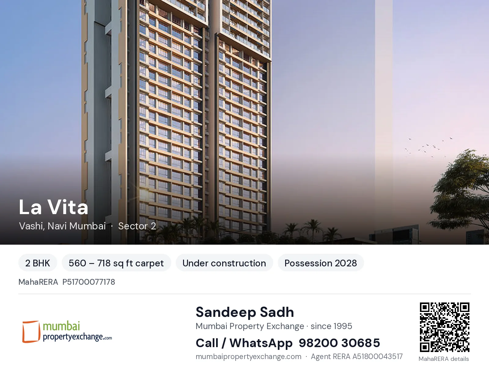 La Vita by Kolte Patil, Vashi, Navi Mumbai — 2 BHK new project, possession 2028 | Mumbai Property Exchange, Sandeep Sadh 98200 30685