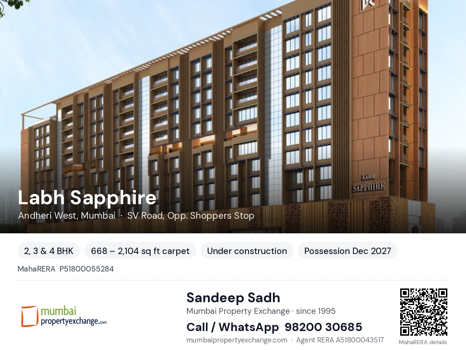 Labh Sapphire by Labharti Realities, Andheri West, Mumbai — 2, 3 & 4 BHK new project, possession Dec 2027 | Mumbai Property Exchange, Sandeep Sadh 98200 30685