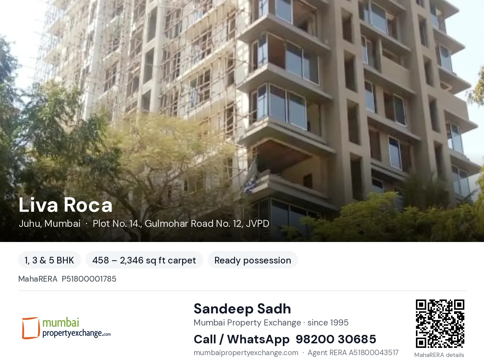 Liva Roca by Parinee, Juhu, Mumbai — 1, 3 & 5 BHK ready-to-move project | Mumbai Property Exchange, Sandeep Sadh 98200 30685