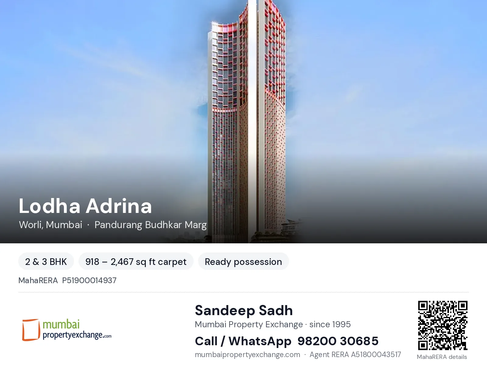 Lodha Adrina, Worli, Mumbai — 2 & 3 BHK ready-to-move project | Mumbai Property Exchange, Sandeep Sadh 98200 30685