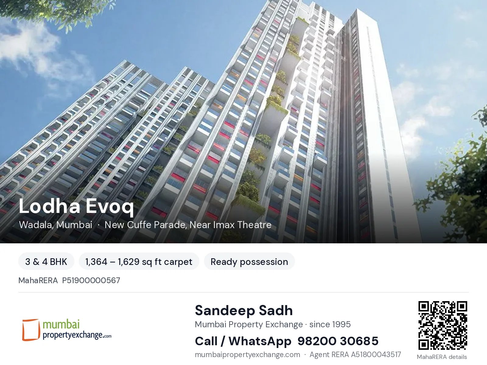 Lodha Evoq, Wadala, Mumbai — 3 & 4 BHK ready-to-move project | Mumbai Property Exchange, Sandeep Sadh 98200 30685