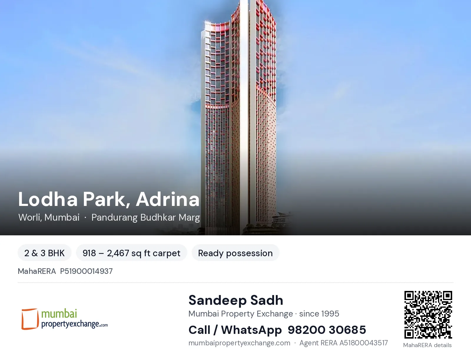 Lodha Park, Adrina, Worli, Mumbai — 2 & 3 BHK ready-to-move project | Mumbai Property Exchange, Sandeep Sadh 98200 30685