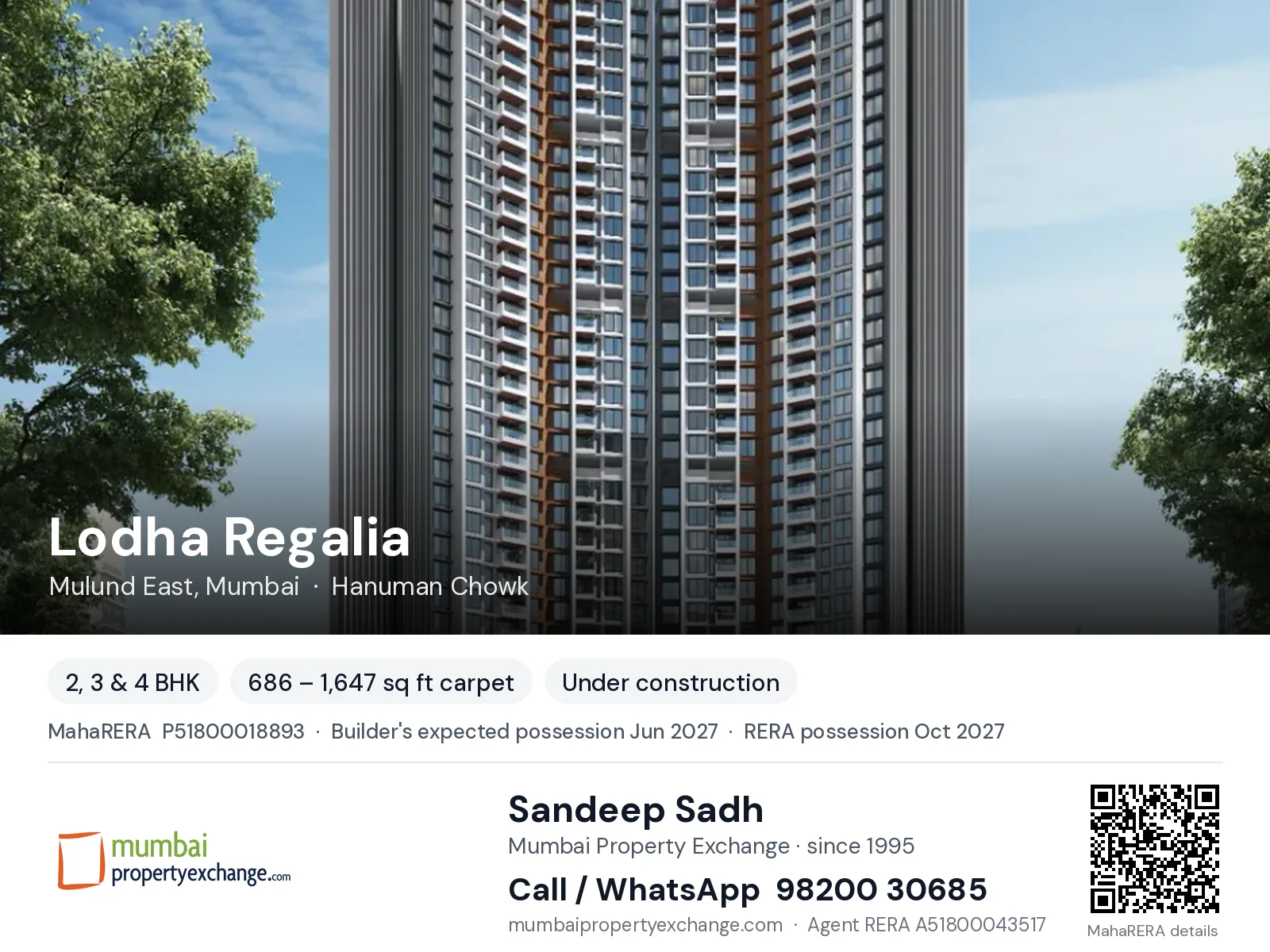 Lodha Regalia, Mulund East, Mumbai — 2, 3 & 4 BHK new project, possession Jun 2027 | Mumbai Property Exchange, Sandeep Sadh 98200 30685