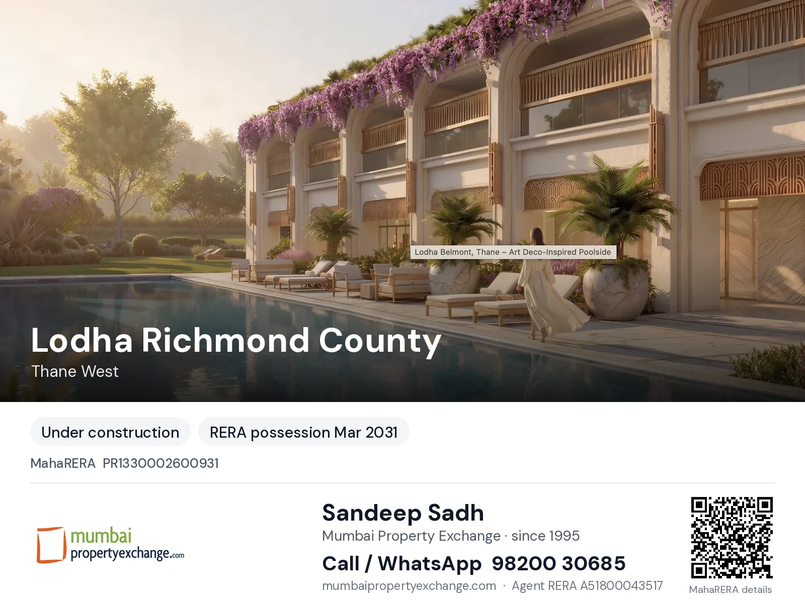 Lodha Richmond County, Thane West — new project, RERA possession Mar 2031 | Mumbai Property Exchange, Sandeep Sadh 98200 30685
