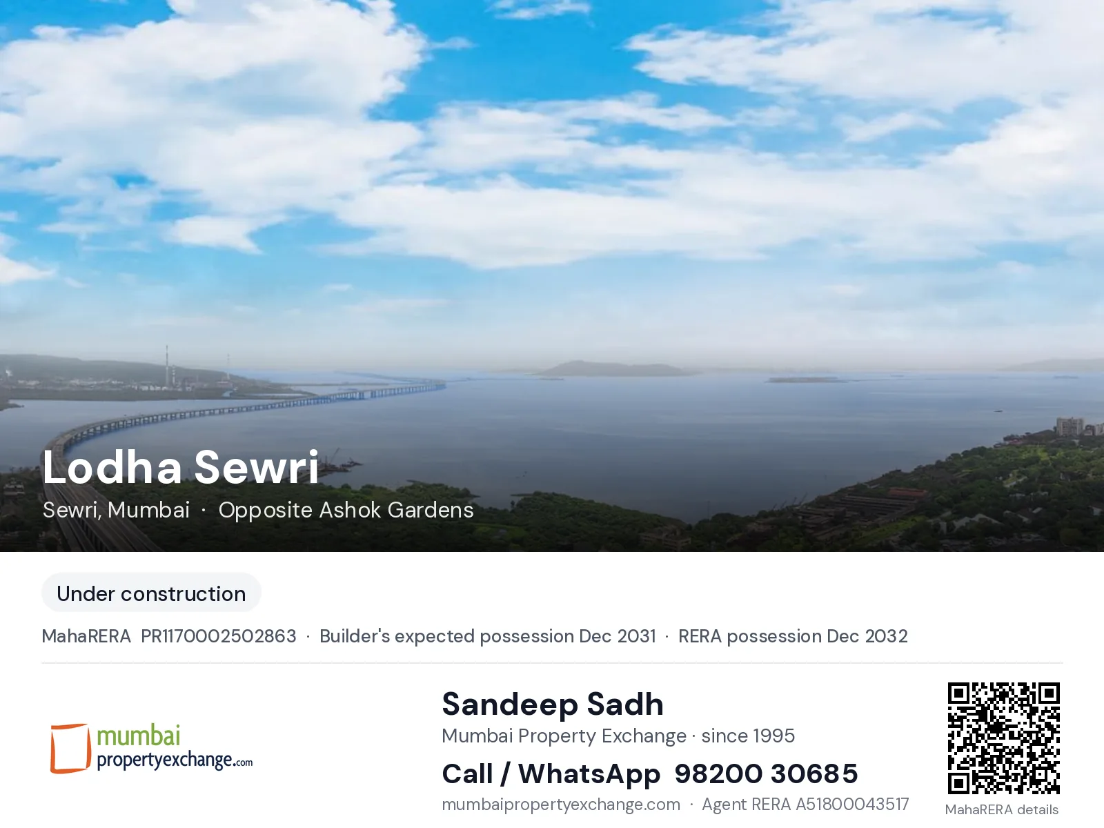 Lodha Sewri, Sewri, Mumbai — new project, builder's expected possession Dec 2031, RERA possession Dec 2032 | Mumbai Property Exchange, Sandeep Sadh 98200 30685