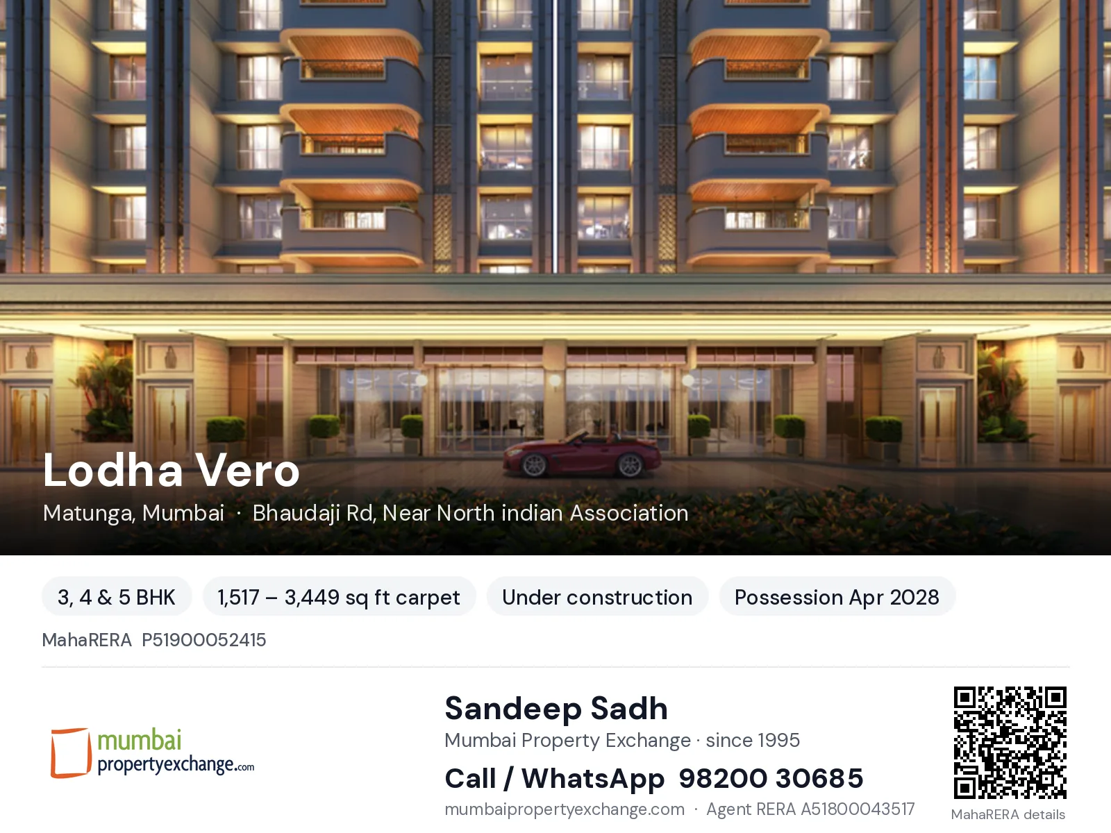 Lodha Vero, Matunga, Mumbai — 3, 4 & 5 BHK new project, possession Apr 2028 | Mumbai Property Exchange, Sandeep Sadh 98200 30685