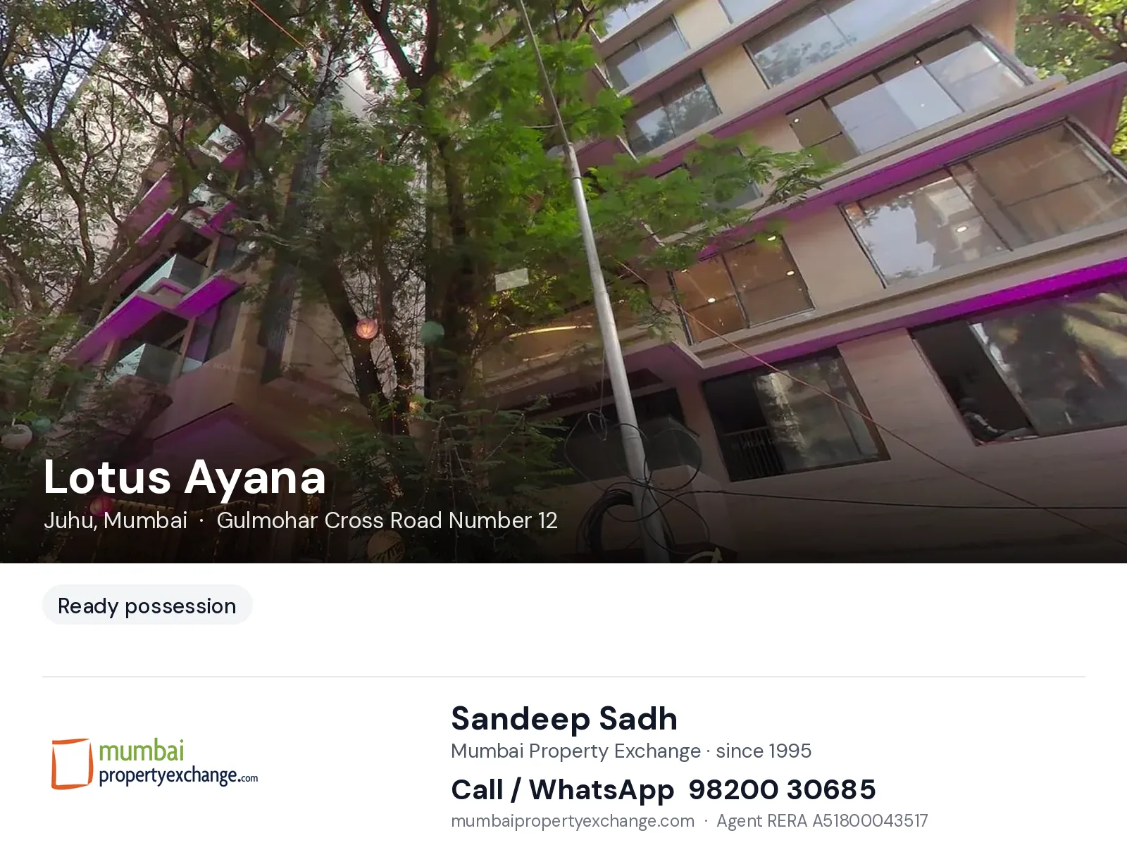 Lotus Ayana, Juhu, Mumbai — ready-to-move project | Mumbai Property Exchange, Sandeep Sadh 98200 30685