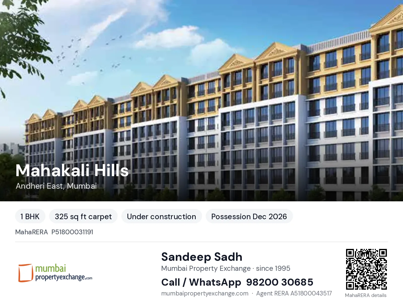 Mahakali Hills by Mohid, Andheri East, Mumbai — 1 BHK new project, possession Dec 2026 | Mumbai Property Exchange, Sandeep Sadh 98200 30685